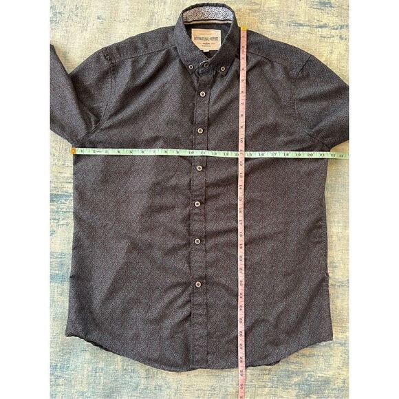 International Report Black Blue Micro Floral Print Long Sleeve Button Down Mediu - Picture 3 of 8